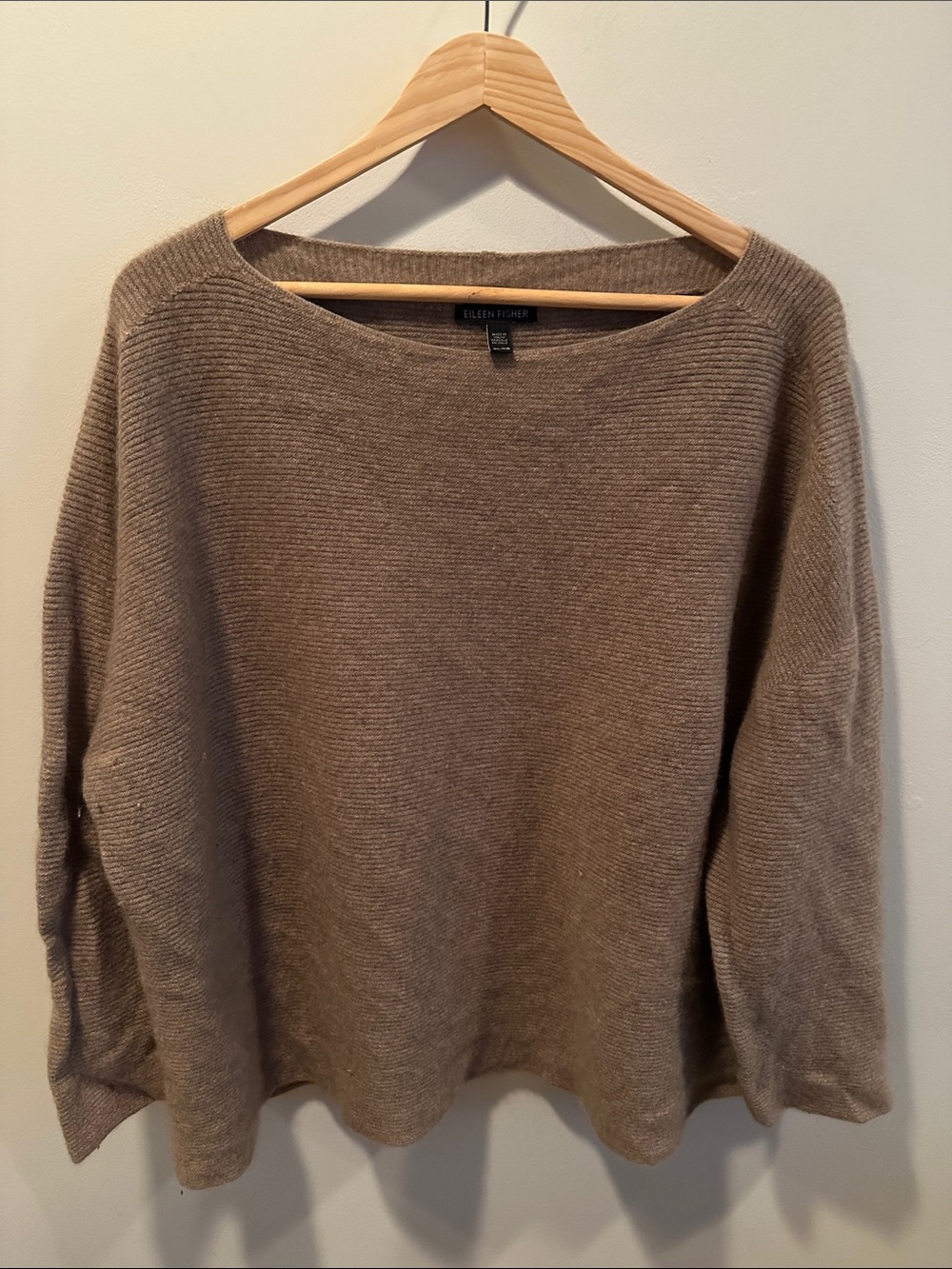 Eileen Fisher Taupe Cashmere Crewneck Knit Sweater